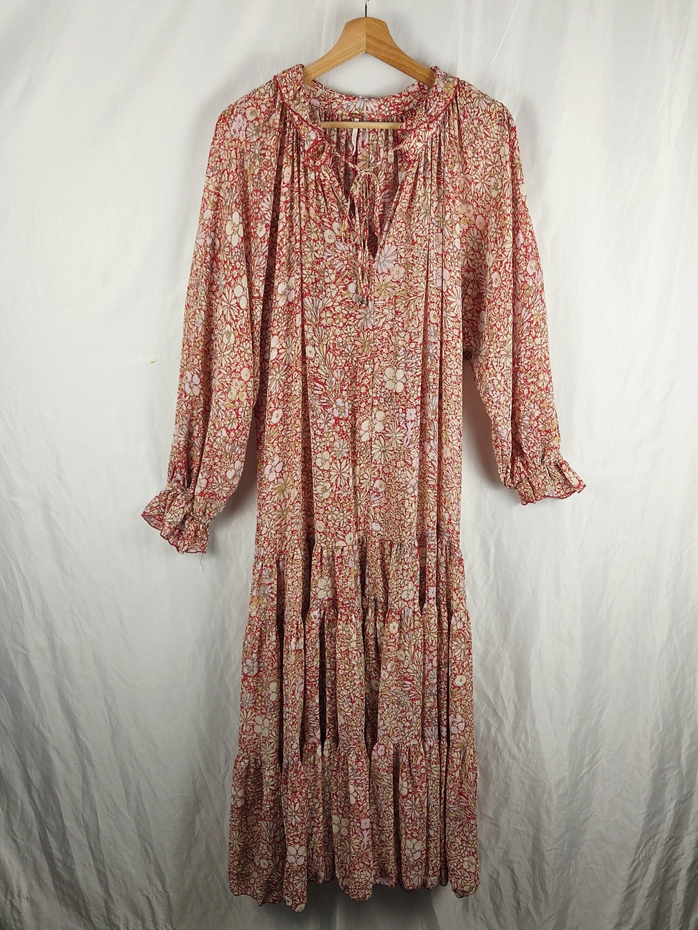 Free People Boho Floral Long Sleeve Maxi Dress in Rust Pink Size Medium